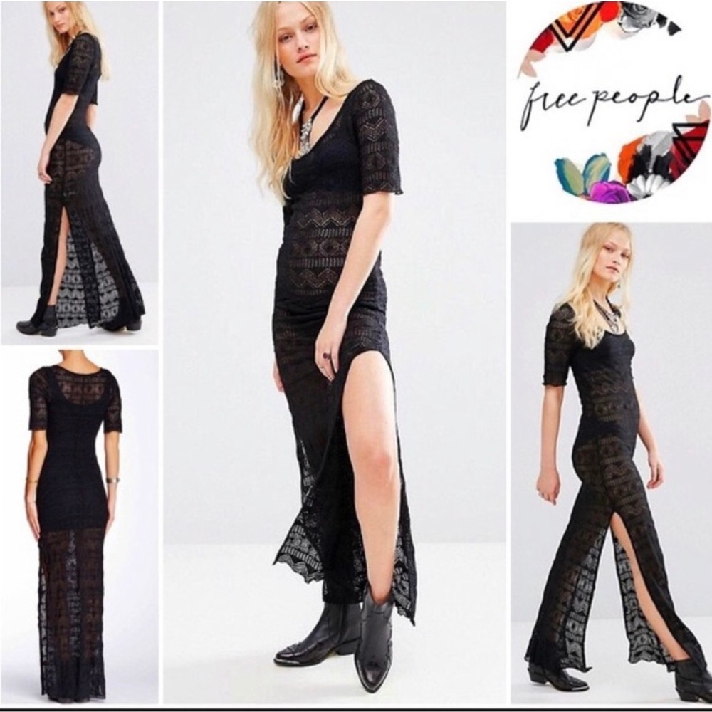 Free People Intimately Free TOO COOL black Lace maxi dress size S